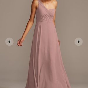 David’s bridal one shoulder chiffon brides maids dress in quartz